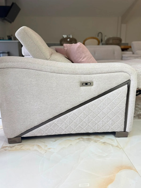 Ohio Electric Recliner Corner Sofa Beige – Fabric Living Room Corner Sofa