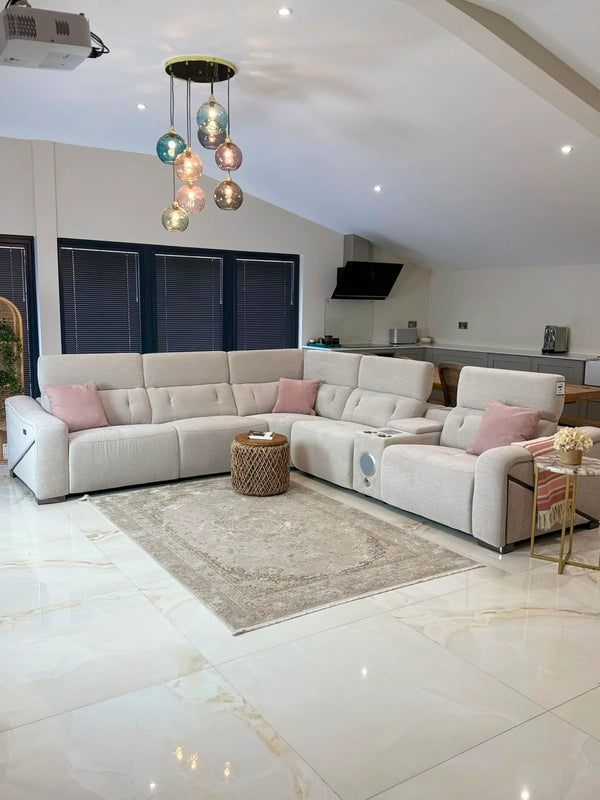 Ohio Electric Recliner Corner Sofa Beige – Fabric Living Room Corner Sofa