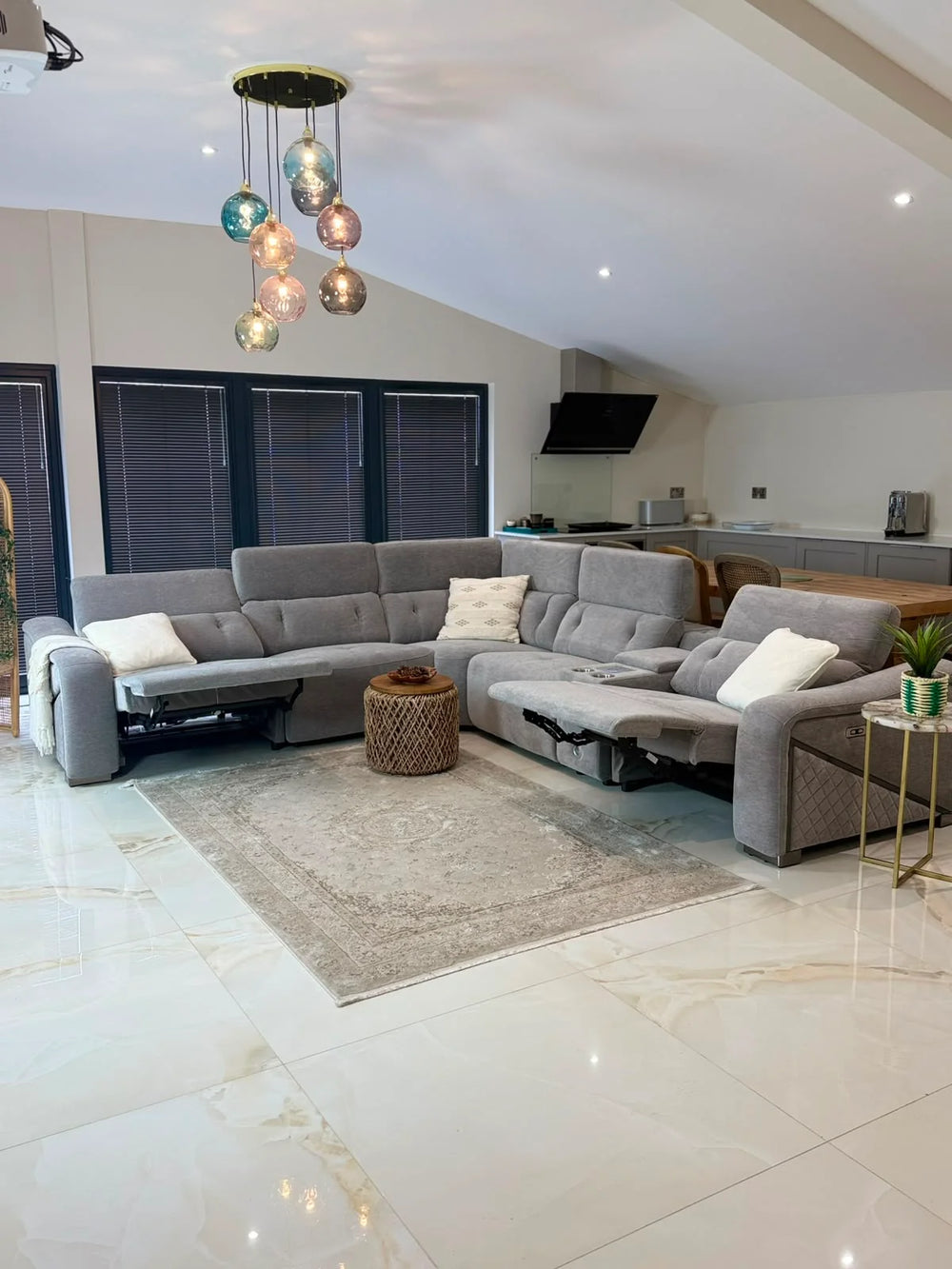 Ohio Electric Recliner Corner Sofa Grey – Fabric Living Room Corner Sofa