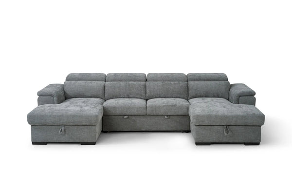 Alaya Grey U-Shaped Corner Sofabed – 6 Seater Fabric Sofa