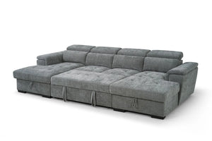 Alaya Grey U-Shaped Corner Sofabed – 6 Seater Fabric Sofa