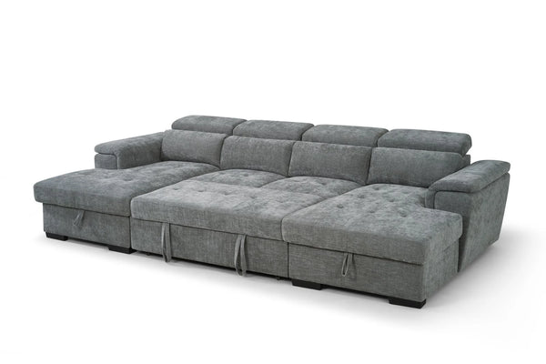 Alaya Grey U-Shaped Corner Sofabed – 6 Seater Fabric Sofa