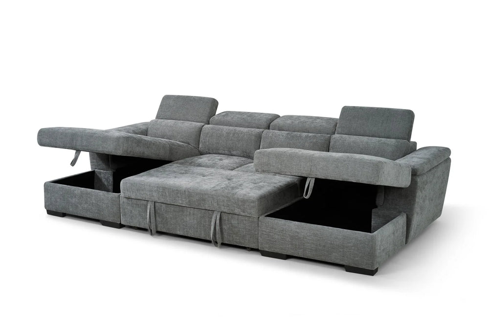 Alaya Grey U-Shaped Corner Sofabed – 6 Seater Fabric Sofa