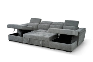 Alaya Grey U-Shaped Corner Sofabed – 6 Seater Fabric Sofa