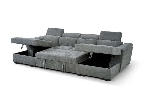 Alaya Grey U-Shaped Corner Sofabed – 6 Seater Fabric Sofa