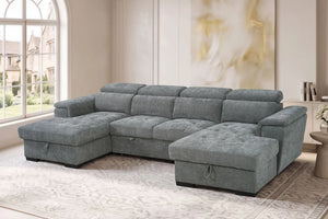 Alaya Grey U-Shaped Corner Sofabed – 6 Seater Fabric Sofa