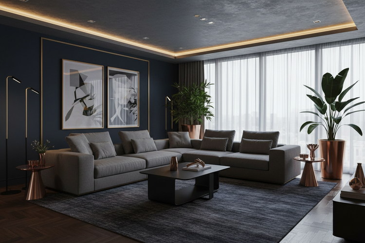 Dark modern living space hero (mobile)