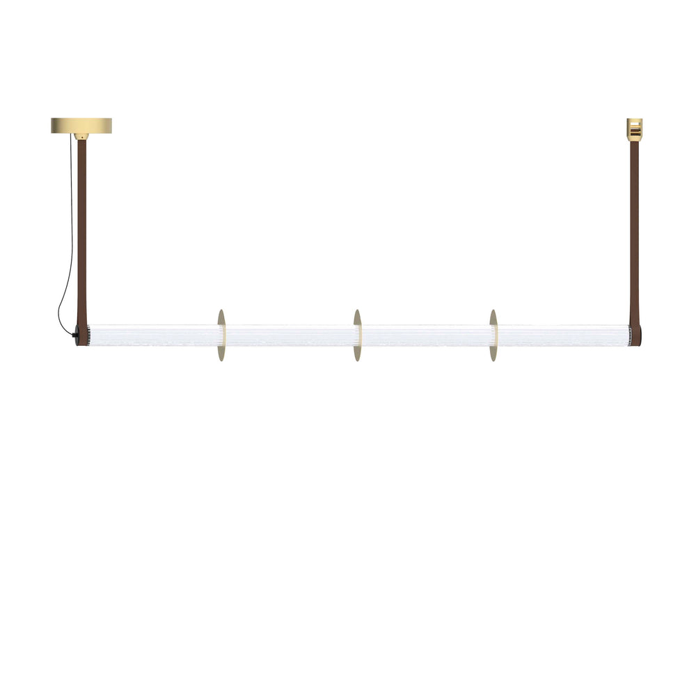 Roseline Pendant – Gold Base, Brown Strap, Clear Glass Shade, and Textile Cable