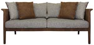 Franz Sofa by Collector – leather frame with fabric cushions, front view