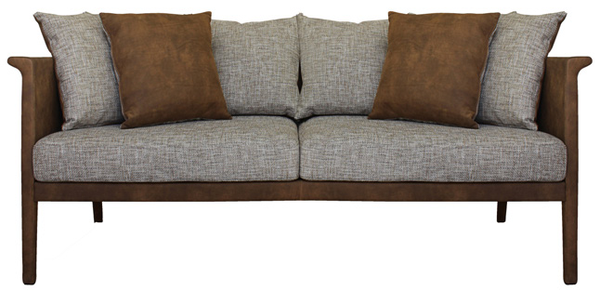 Franz Sofa by Collector – leather frame with fabric cushions, front view