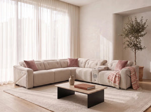 Ohio Electric Recliner Corner Sofa Beige – Fabric Living Room Corner Sofa