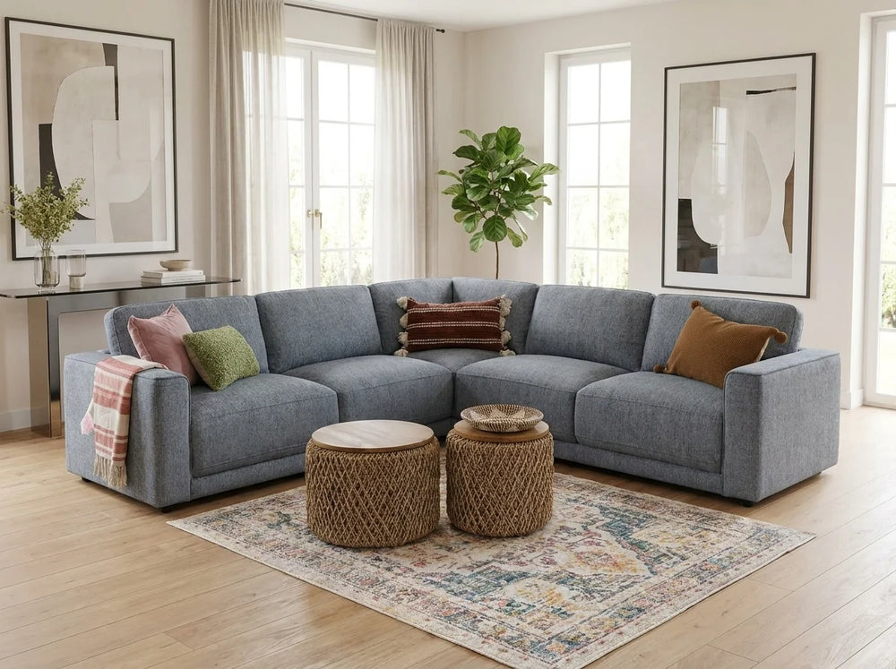 Marlow Large Corner Sofa – Beige & Grey Stylish Fabric Living Room Sofa