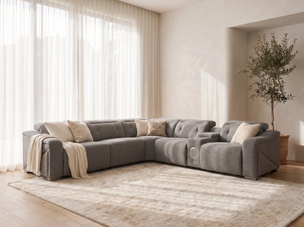 Ohio Electric Recliner Corner Sofa Grey – Fabric Living Room Corner Sofa