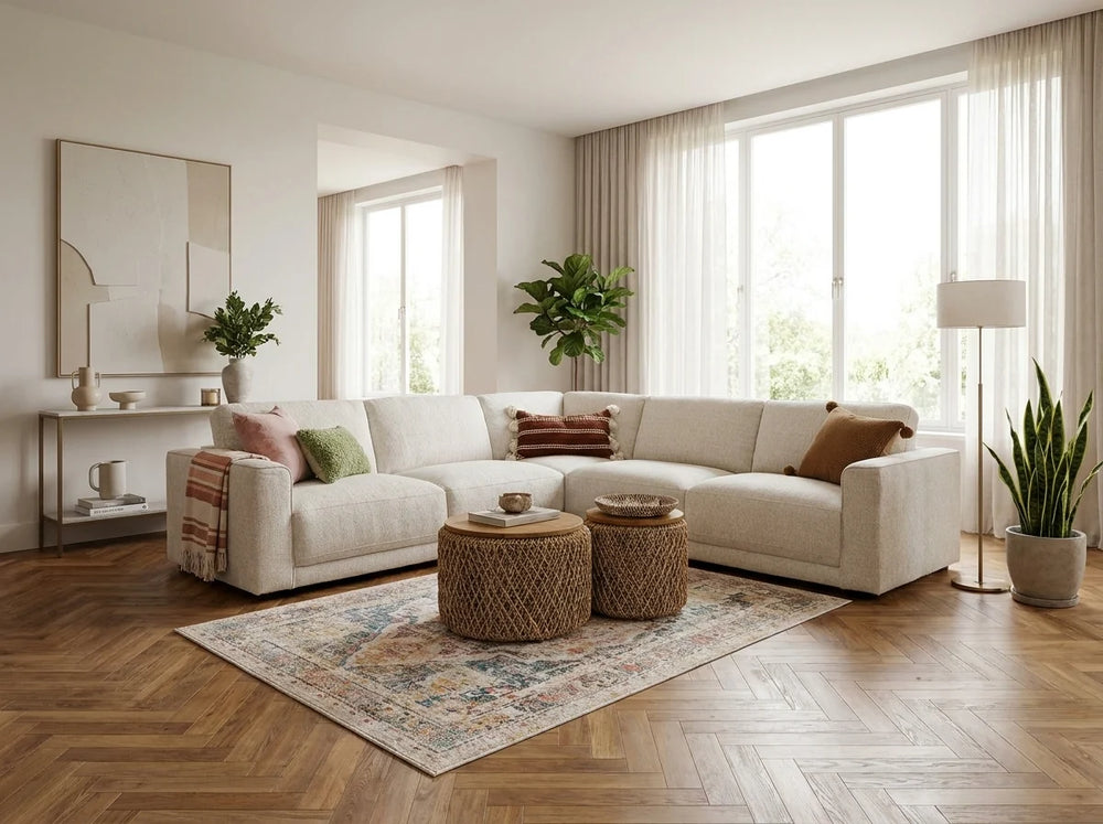 Marlow Large Corner Sofa – Beige & Grey Stylish Fabric Living Room Sofa