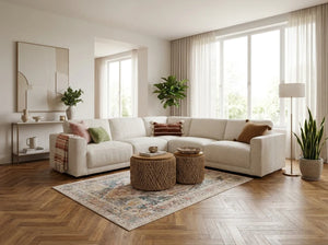 Marlow Large Corner Sofa – Beige & Grey Stylish Fabric Living Room Sofa