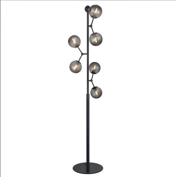 Atom Floor Light – Black & Smoke Glass 6xG9