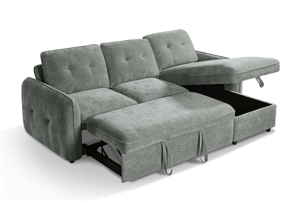 Moscow Grey Universal Corner Sofabed – storage chaise open