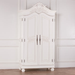 Wooden Carved French Chateau White Double Armoire – view 9