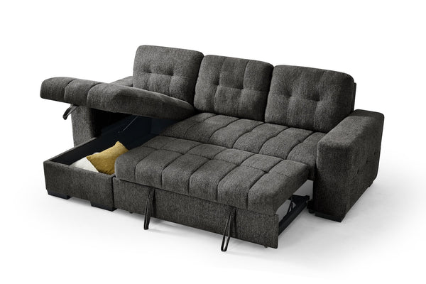 Palermo Grey Universal Corner Sofabed – storage chaise open