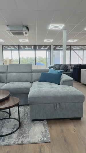 Alaya Green U-Shaped Corner Sofabed – 6 Seater Fabric Sofa