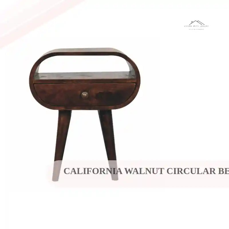 California Walnut Circular Bedside with Open Slot by@Outfy