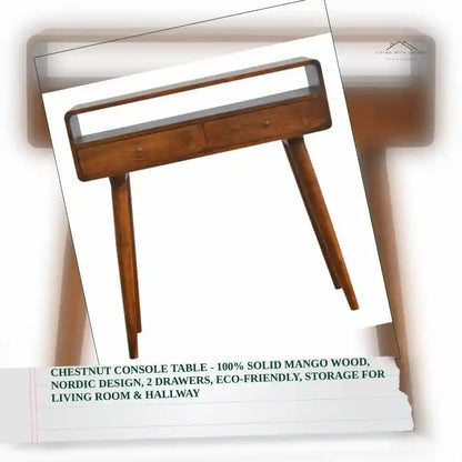 Chestnut Console Table - 100% Solid Mango Wood, Nordic Design, 2 Drawers, Eco-Friendly, Storage for Living Room &amp; Hallway by@Outfy