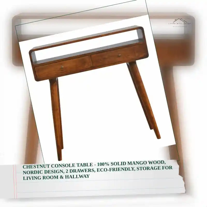 Chestnut Console Table - 100% Solid Mango Wood, Nordic Design, 2 Drawers, Eco-Friendly, Storage for Living Room &amp; Hallway by@Outfy