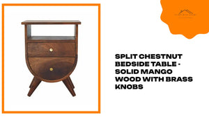 Split Chestnut Bedside Table - Solid Mango Wood with Brass Knobs by@Outfy