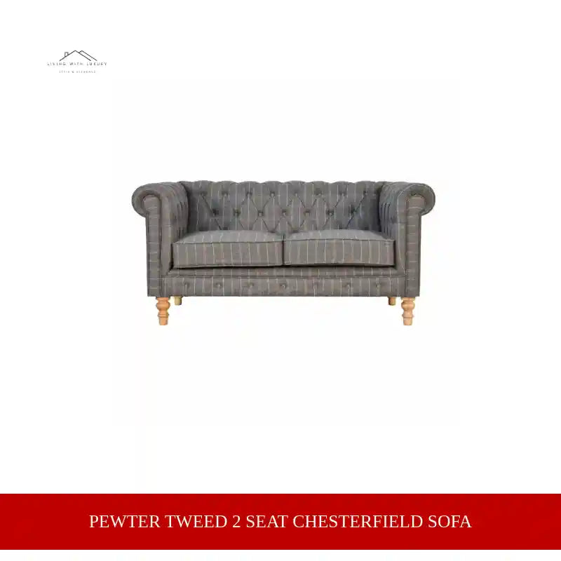 Pewter Tweed 2 Seat Chesterfield Sofa by@Outfy