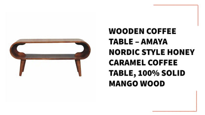 Wooden Coffee Table &ndash; Amaya Nordic Style Honey Caramel Coffee Table, 100% Solid Mango Wood by@Outfy