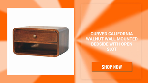 Curved California Walnut Wall Mounted Bedside with Open Slot by@Outfy