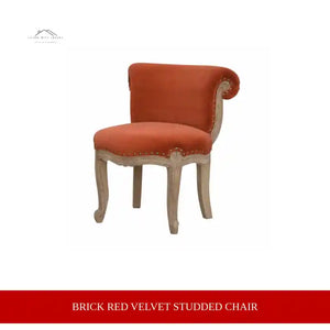 Brick Red Velvet Studded Chair by@Outfy