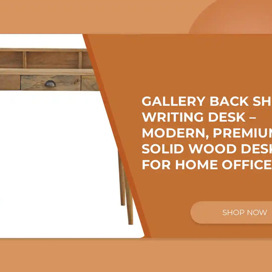 Gallery Back Shell Writing Desk &ndash; Modern, Premium Solid Wood Desk for Home Office by@Outfy