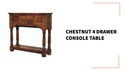 Chestnut 4 Drawer Console Table by@Outfy
