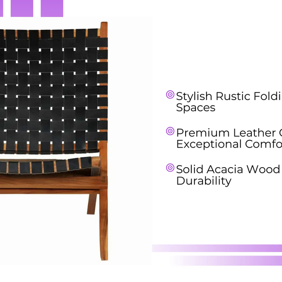 Folding Chair Crossed-Stripe Black Real Leather by@Outfy