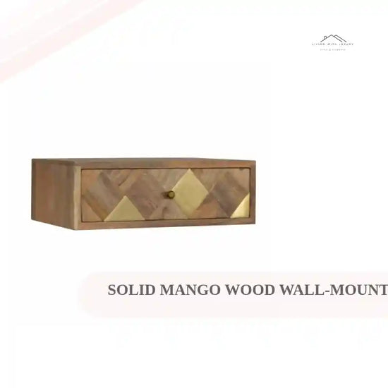 Solid Mango Wood Wall-Mounted Bedside with Brass Inlay by@Outfy
