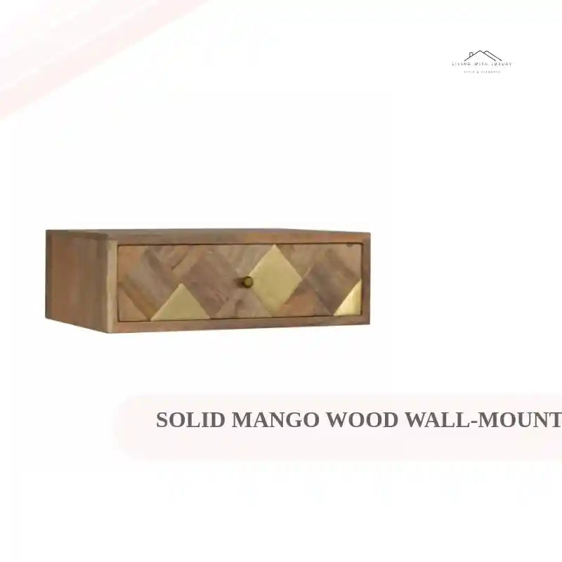 Solid Mango Wood Wall-Mounted Bedside with Brass Inlay by@Outfy