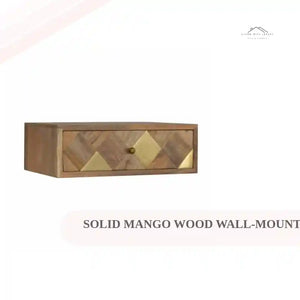 Solid Mango Wood Wall-Mounted Bedside with Brass Inlay by@Outfy