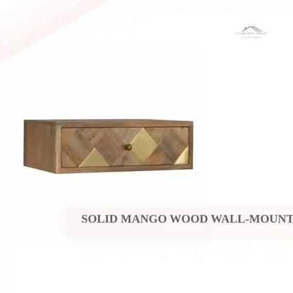 Solid Mango Wood Wall-Mounted Bedside with Brass Inlay by@Outfy