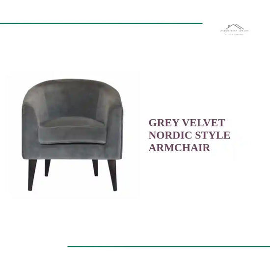 Grey Velvet Nordic Style Armchair by@Outfy