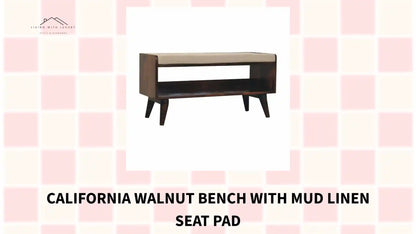 California Walnut bench with mud linen seat pad by@Outfy