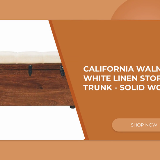 California Walnut White Linen Storage Trunk - Solid Wood by@Outfy