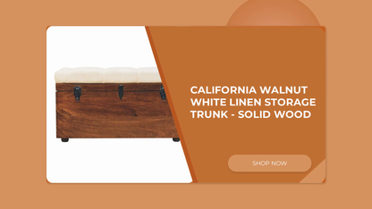 California Walnut White Linen Storage Trunk - Solid Wood by@Outfy