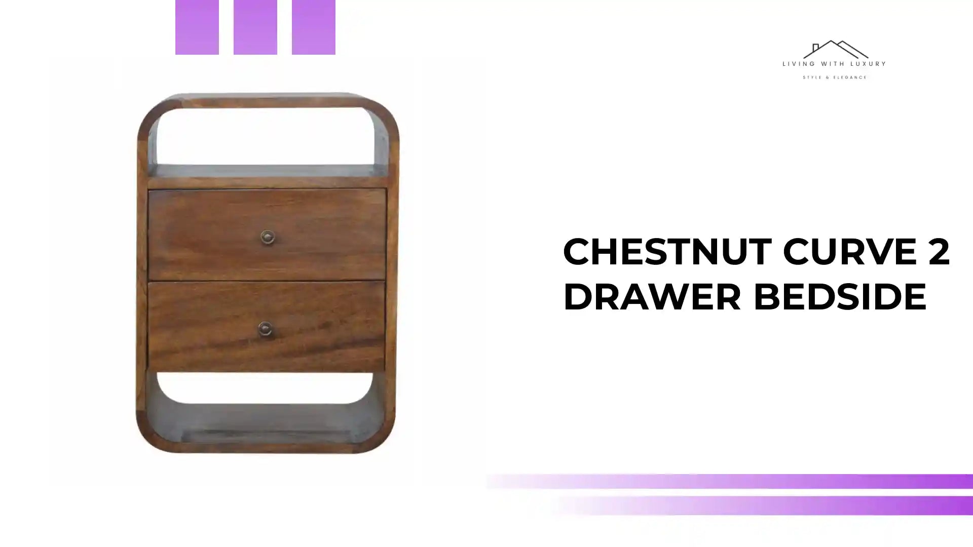 Chestnut Curve 2 Drawer Bedside by@Outfy