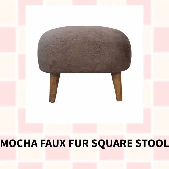 Mocha Faux Fur Square Stool by@Outfy