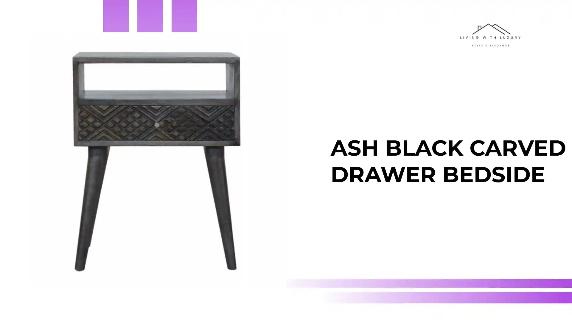 Ash Black Carved Drawer Bedside by@Outfy