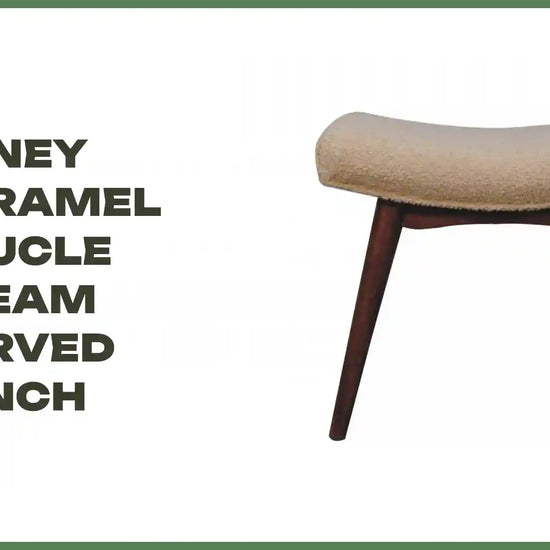 Honey Caramel Boucle Cream Curved Bench by@Outfy