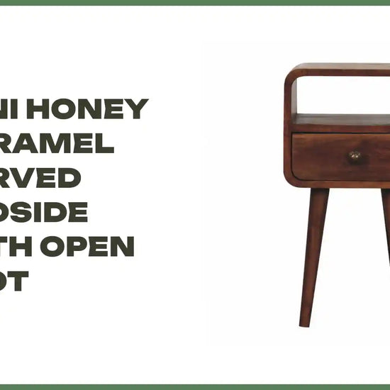 Mini Honey Caramel Curved Bedside with Open Slot by@Outfy