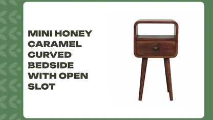 Mini Honey Caramel Curved Bedside with Open Slot by@Outfy