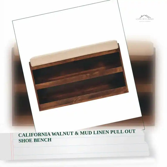 California Walnut &amp; Mud Linen Pull out Shoe Bench by@Outfy
